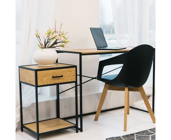 Krēsls STUART 58x57xH82cm, sēdvieta: plastika / mākslīgā āda, krāsa: melna, ozolkoka kājas