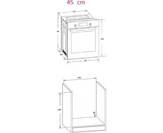 Simfer Oven 4207BERIM 47 L, Inox, Easy to clean, Pop-up knobs, Width 45 cm, Built in