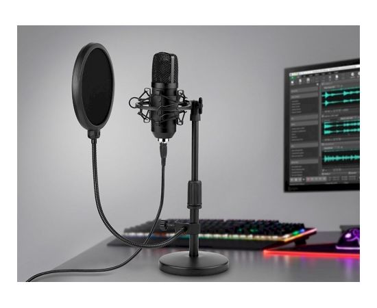 Tracer Studio Pro USB mikrofons datorspēlēm / podkastiem / translācijām Melns + turētājs, pop filtrs