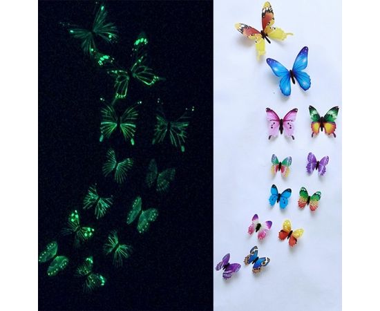 Fusion fluorescējošās uzlīmes guļamistabai "Butterfly" 12 gab