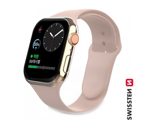 Swissten Cиликоновый Pемешок для Apple Watch 1/2/3/4/5/6 / SE / 38 мм / 40 мм / розовый