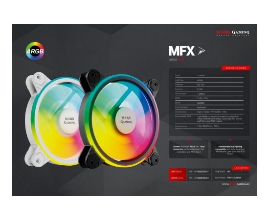 Mars Gaming MFXW ARGB 12cm datora dzesētājs