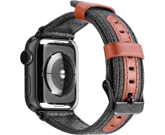 Dux Ducis Canvas Ādas Siksniņa Pulkstenim Apple Watch 38 / 40 mm Melna-Brūna