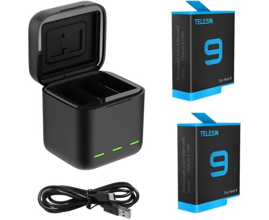 Telesin 3-slot charger box for GoPro Hero 9 / Hero 10 + 2 batteries (GP-BNC-901)
