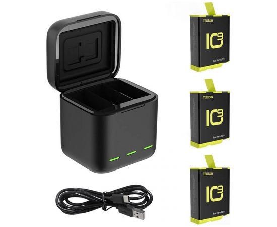 Telesin 3-slot charger box for GoPro Hero 9 / Hero 10 + 3 batteries (GP-BNC-902-B)