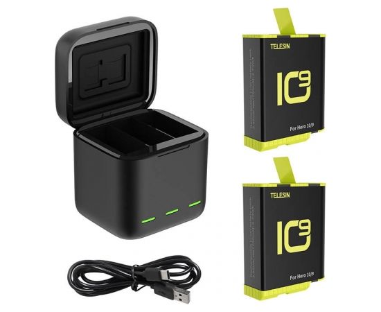 Telesin 3-slot charger box for GoPro Hero 9 / Hero 10 + 2 batteries (GP-BNC-901-B)