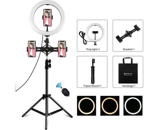 Puluz 1,1m Tripod Mount with 26cm LED Ring Vlogging PKT3070B