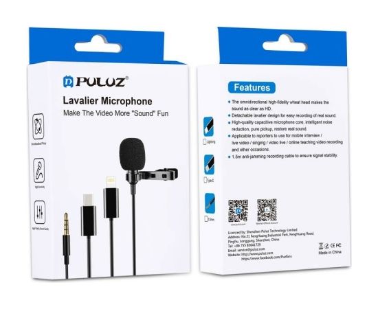 Puluz PU3045 clip microphone 3m, 3,5 mm Jack Citi kameru aksesuāri 