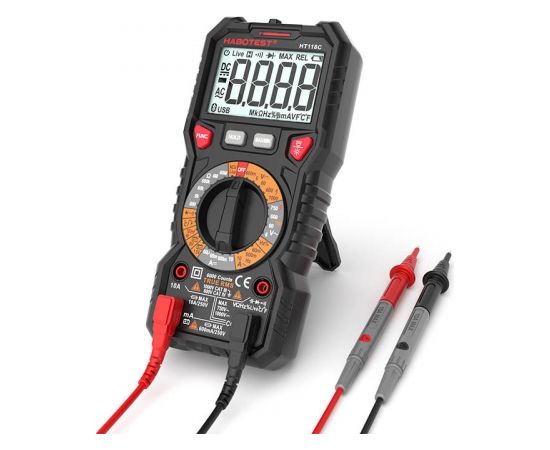 Digital Multimeter with Flashlight Habotest HT118C, True RMS, NCV, battery testing