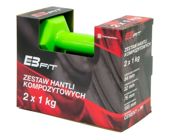 Hanteļu komplekts EB FIT 2x1kg zaļš 1027012 (Trausls materiāls, vizuāli skrāpējumi)