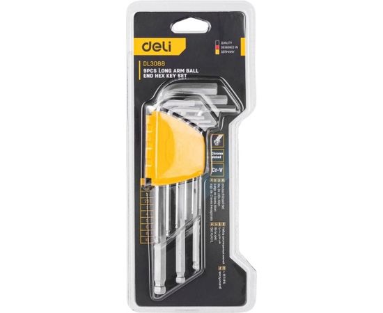 Long Hex Key Sets 1.5-10mm Deli Tools EDL3088 (silver)
