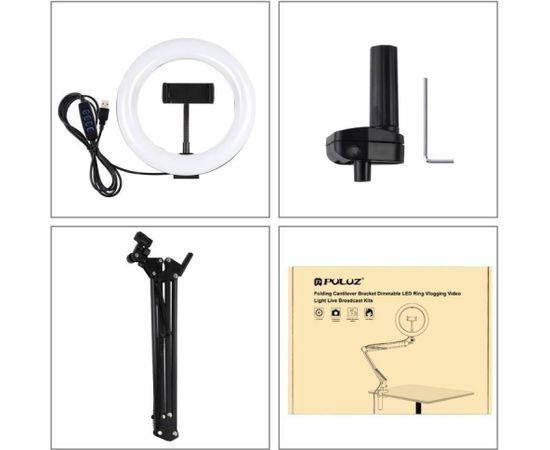 Puluz Desktop arm stand with 20cm LED Vlogging Ring PKT3089B