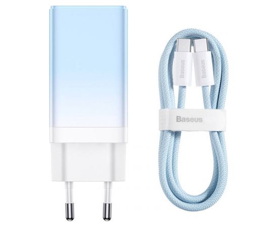 Baseus GaN3 Pro 2xUSB-C + USB wall charger, 65W + 1m cable (blue)