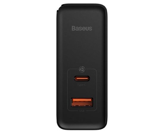 Baseus GaN USB-C + USB wall charger, 100W + 1m cable (black)