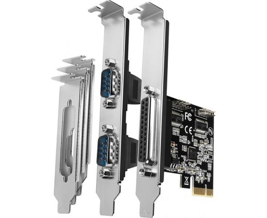 Axagon PCI-Express card with one parallel and two serial ports 250 kbps. ASIX AX99100. Standard & Low profile.