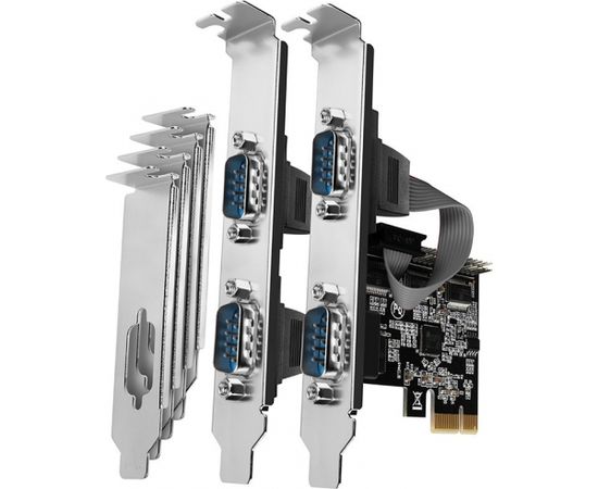 Axagon PCI-Express card with four serial ports 250 kbps. ASIX AX99100. Standard & Low profile.