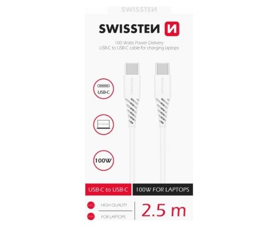 Swissten Power Delivery Data Cable USB-C to USB-C Datu un Uzlādes Kabelis 5A (100W) 2.5m