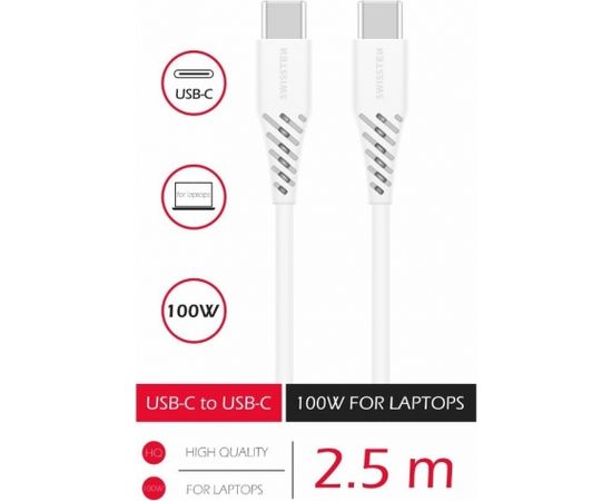 Swissten Power Delivery Data Cable Кабель передачи данных USB-C на USB-C 5A (100W) 2.5m