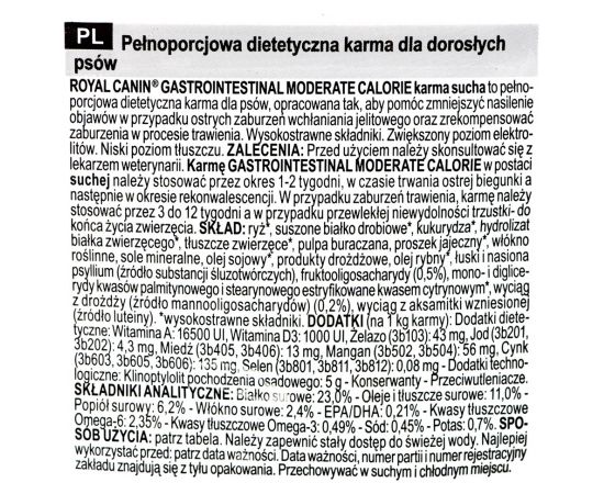 Royal Canin Gastrointestinal Moderate Calorie 15 kg Adult Poultry