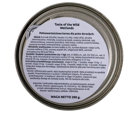Taste of The Wild Wetlands Canine Formula 390g