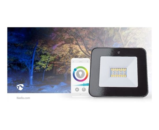 Smart LED floodlight, 230V AC, 20W, 1600lm, RGB+CCT 2700 - 6500K, IP65, Wi-Fi controllable, Nedis Smart Life