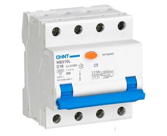 Chint Circuit breaker RCBO, NB310L/3N, 3P+N, C20, 30mA, A, 6kA NB310L3PN30MAA20C Elektro Auto lādēšanas piederumi