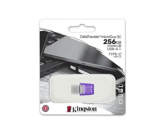 Kingston DataTraveler DT Micro Duo 3C 256 GB, USB Type-C and Type-A, Purple