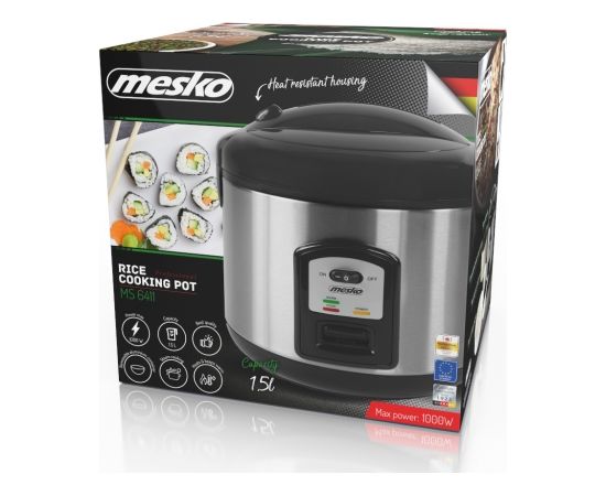 Mesko Rice cooker MS 6411 1000 W, 1.5 L, Black/Stainless steel