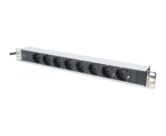 Digitus Aluminum outlet strip with 8 safety outlets 	DN-95401 Sockets quantity 8, 8x safety outlets 250VAC 50/60Hz / 16A / 4000W. Installation: Desktop, Rack 0U, Rack 1U