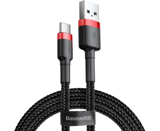 Baseus CATKLF-B91 Nylon Izturīgs Datu & Uzlādes Vadse USB-C QC3.0 3A to USB 2.0 1M Melns-Sarkans