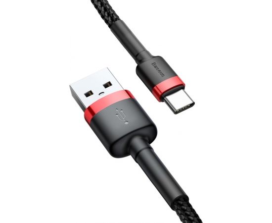 Baseus CATKLF-B91 Nylon Izturīgs Datu & Uzlādes Vadse USB-C QC3.0 3A to USB 2.0 1M Melns-Sarkans