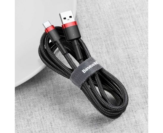 Baseus CATKLF-B91 Nylon Izturīgs Datu & Uzlādes Vadse USB-C QC3.0 3A to USB 2.0 1M Melns-Sarkans