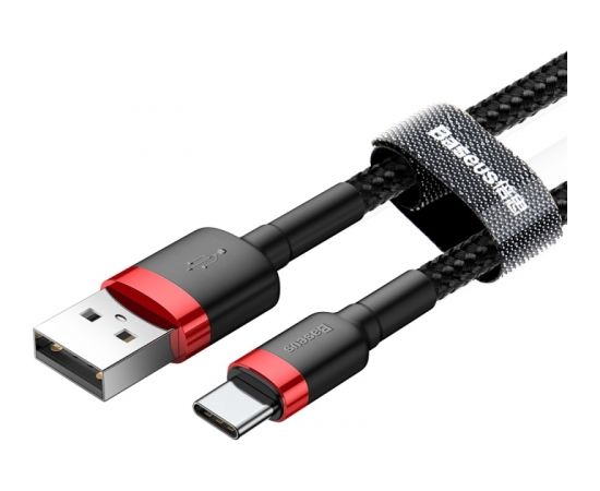 Baseus CATKLF-B91 Nylon Izturīgs Datu & Uzlādes Vadse USB-C QC3.0 3A to USB 2.0 1M Melns-Sarkans