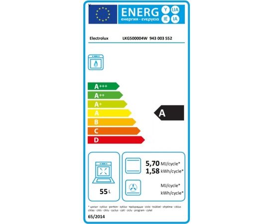 Electrolux LKG500004W Gāzes plīts ar gāzes cepeškrāsni 50cm