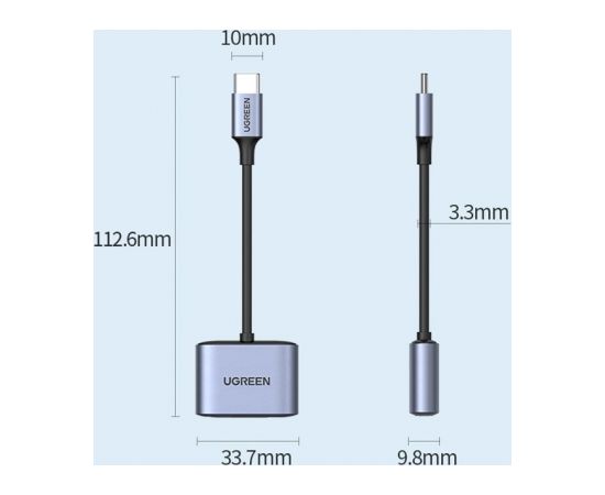 Ugreen audio adapter USB Type C (male) - USB Type C PD QC (female) + 3.5mm mini jack (female) gray (CM231)