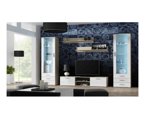 Cama Meble SOHO 4 set (RTV180 cabinet + 2x S1 cabinet + shelves) Sonoma oak/White gloss