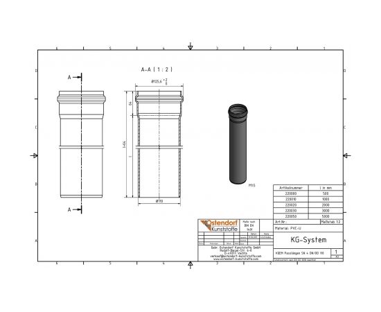 Ostendorf PVC caurule ar uzmavu DN110 x 1000 SN4