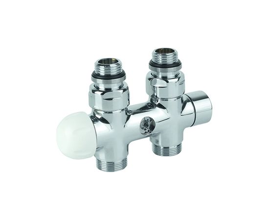 Carlo Poletti radiatora dubultbloks Twinvalve Thermo 1/2` x 24-19, taisns, bez termogalvas, hroms ( 50 mm )