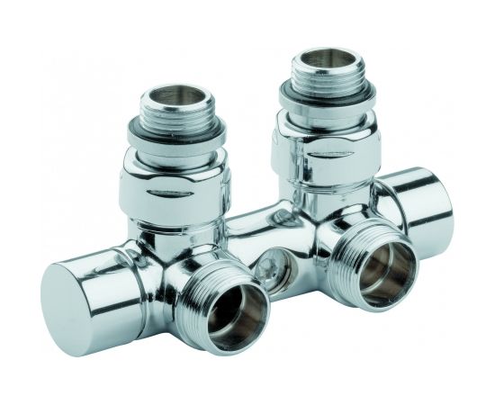 Carlo Poletti Rad. dubultbloks Twinvalve 1/2` x 24-19, 90°, hromēts (50mm)