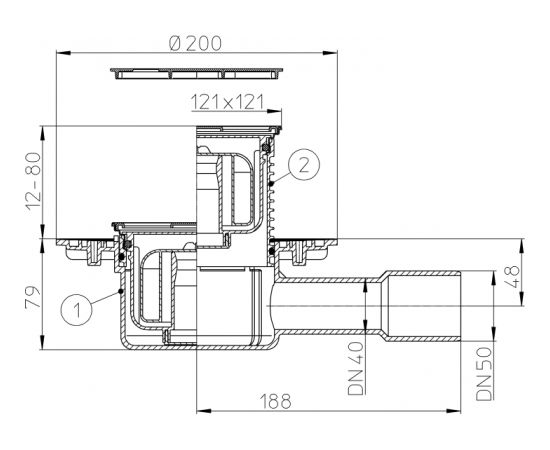 HL traps DN40/50 &quot;Primus&quot; 121x121mm, nerūs tēr. reste,, KLICK-KLACK