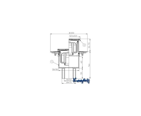 HL traps DN50/75/100 &quot;Primus&quot;, 123x123mm, vert.,