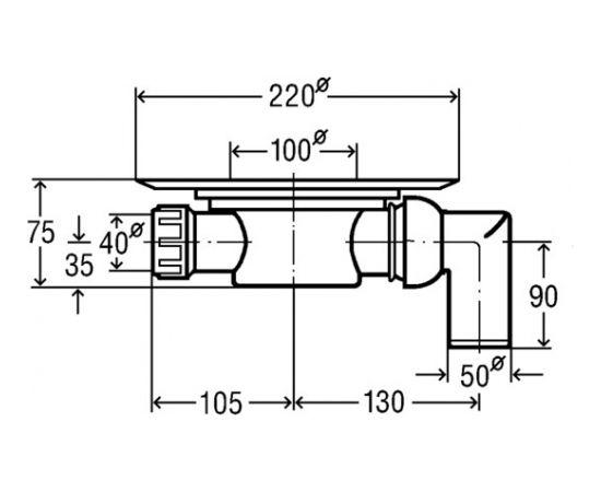 Viega traps 100x100mm DN50 horiz.ar 90° (557126)