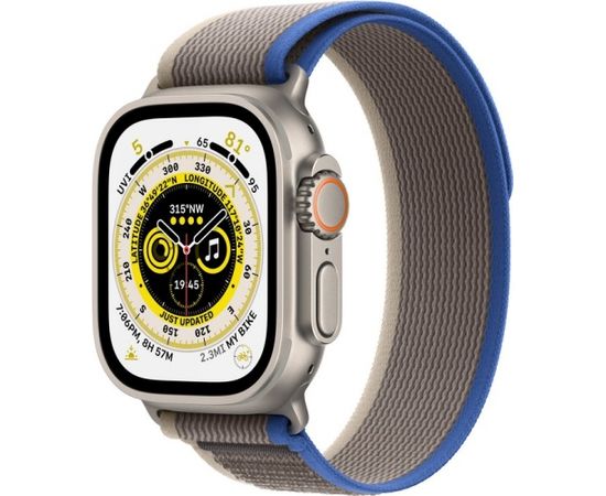 Apple Watch Ultra GPS + Cellular 49mm Titanium Case with Blue/Gray Trail Loop - S/M