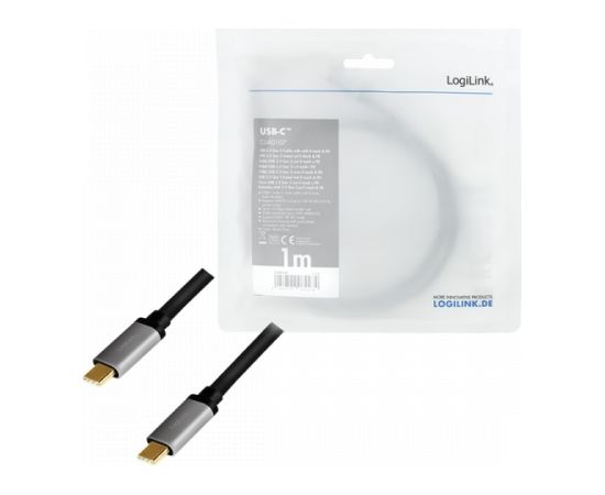 Logilink USB 3.2 Gen 2 cable, C/M to C/M, 4K/60Hz, PD,alu CUA0107 1 m, USB-C male, USB-C male