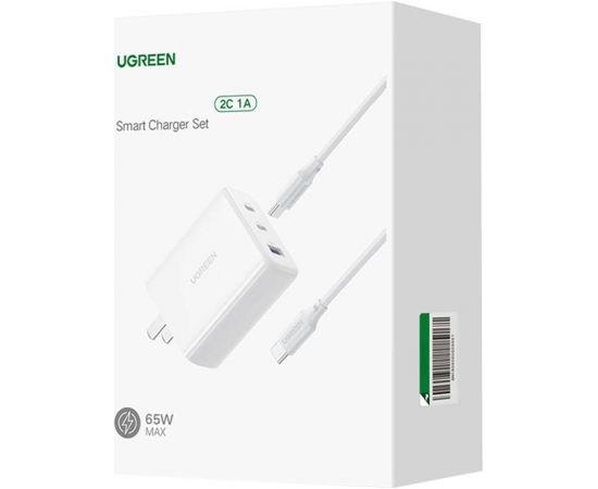 Wall charger UGREEN CD275, 2x USB-C, 1x USB, 65W (white)