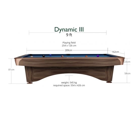 Biljarda galds, Pool, Dynamic III, 9 ft., Modern Brown