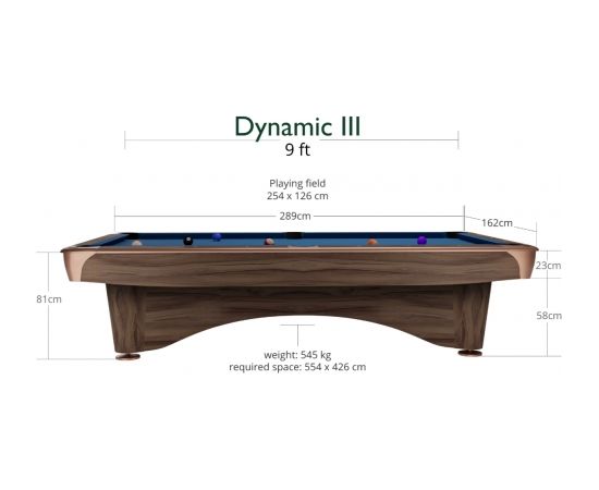 Biljarda galds, Pool, Dynamic III, 9 ft., Modern Brown