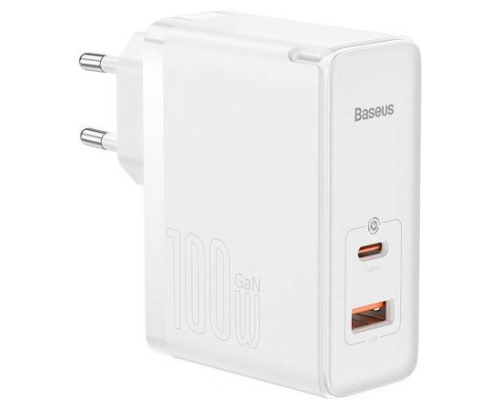 Baseus GaN5 Pro USB-C + USB wall charger, 100W  + 1m cable (white)