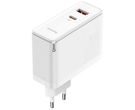 Baseus GaN5 Pro USB-C + USB wall charger, 100W  + 1m cable (white)