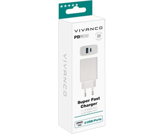 Vivanco адаптер питания USB-A/USB-C PD3 20W, белый (62401)